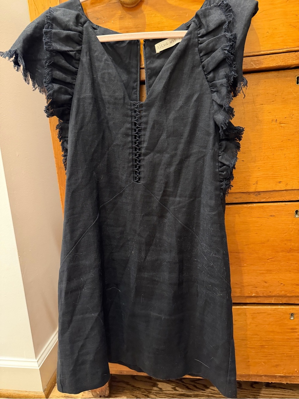 Stevie May Black Linen Dress with Subtle Ruching